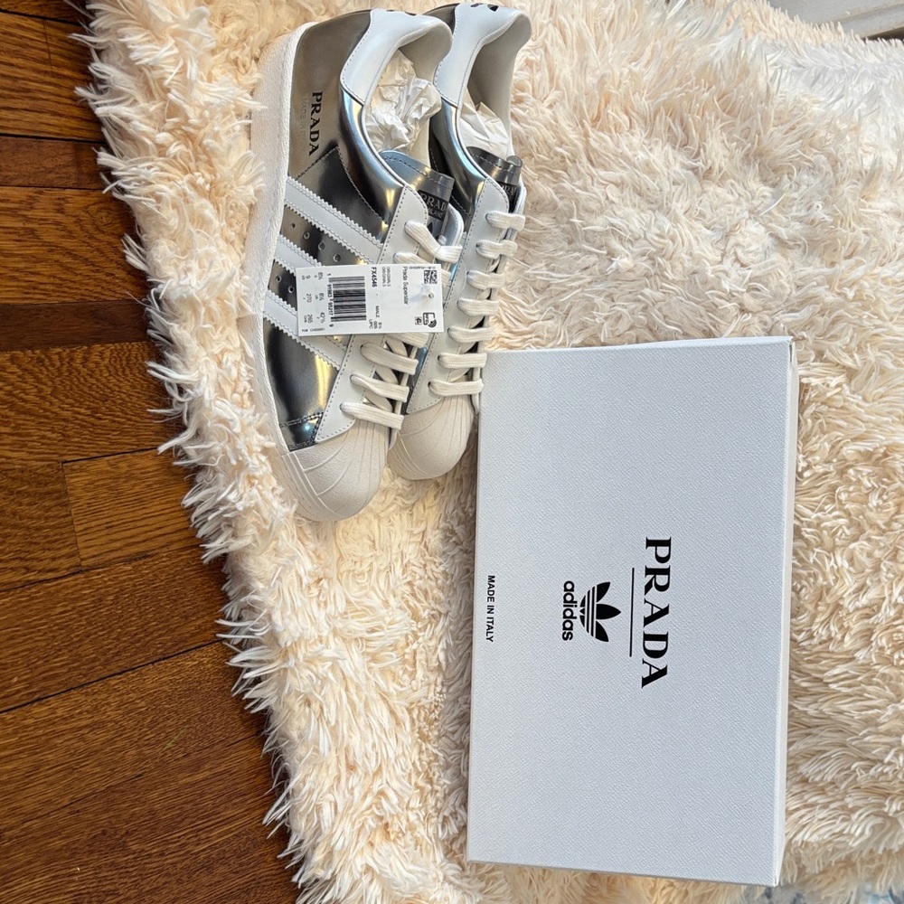Prada superstar Men's Silver and White Sneakers